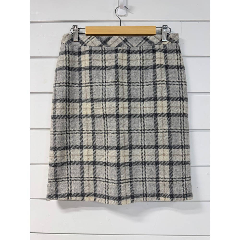 LL Bean Favorite Fit Gray Plaid Wool Blend Pencil Skirt Womens 6 Knee Length